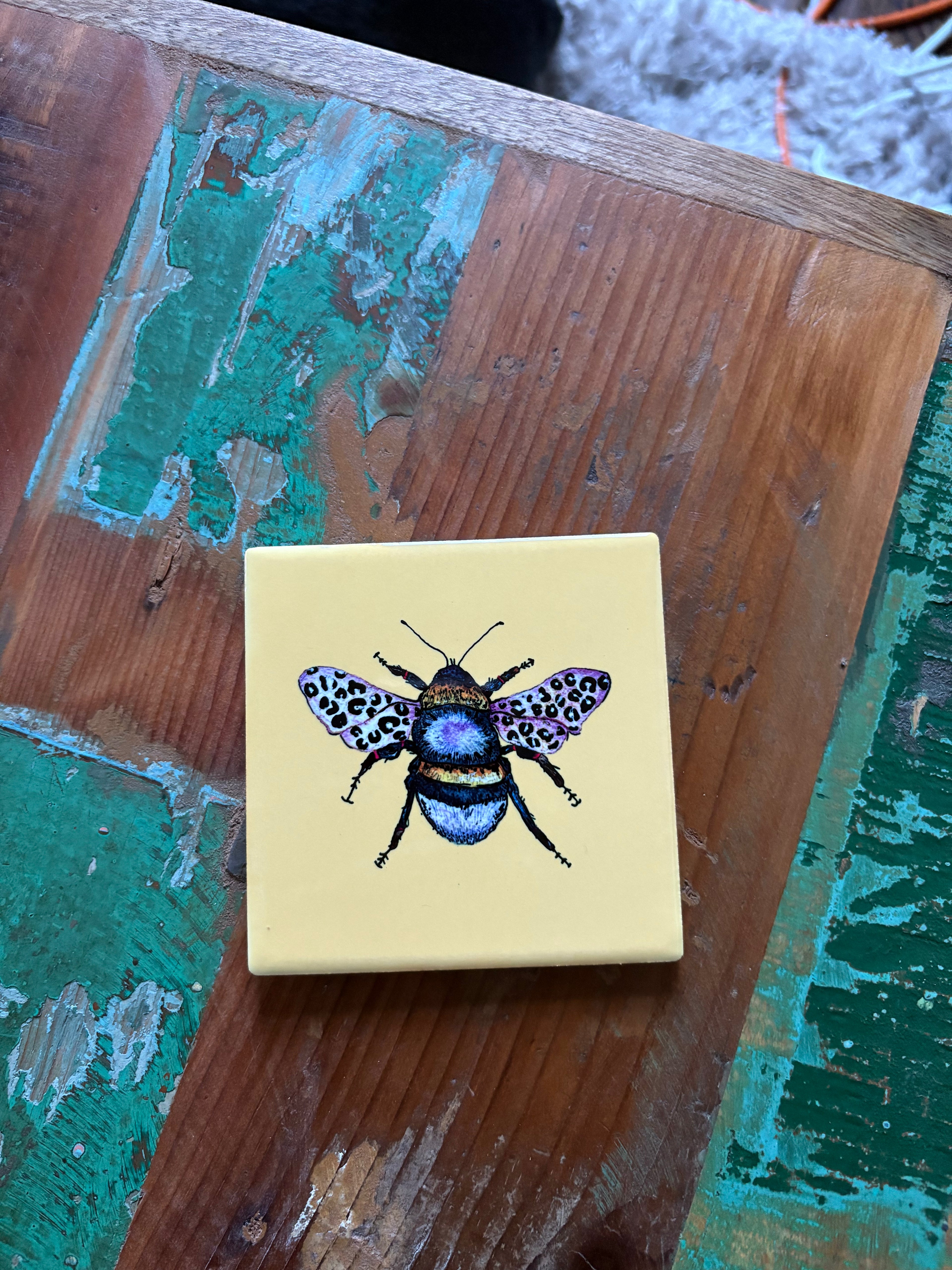 Leopard Print Bee coaster - Yellow
