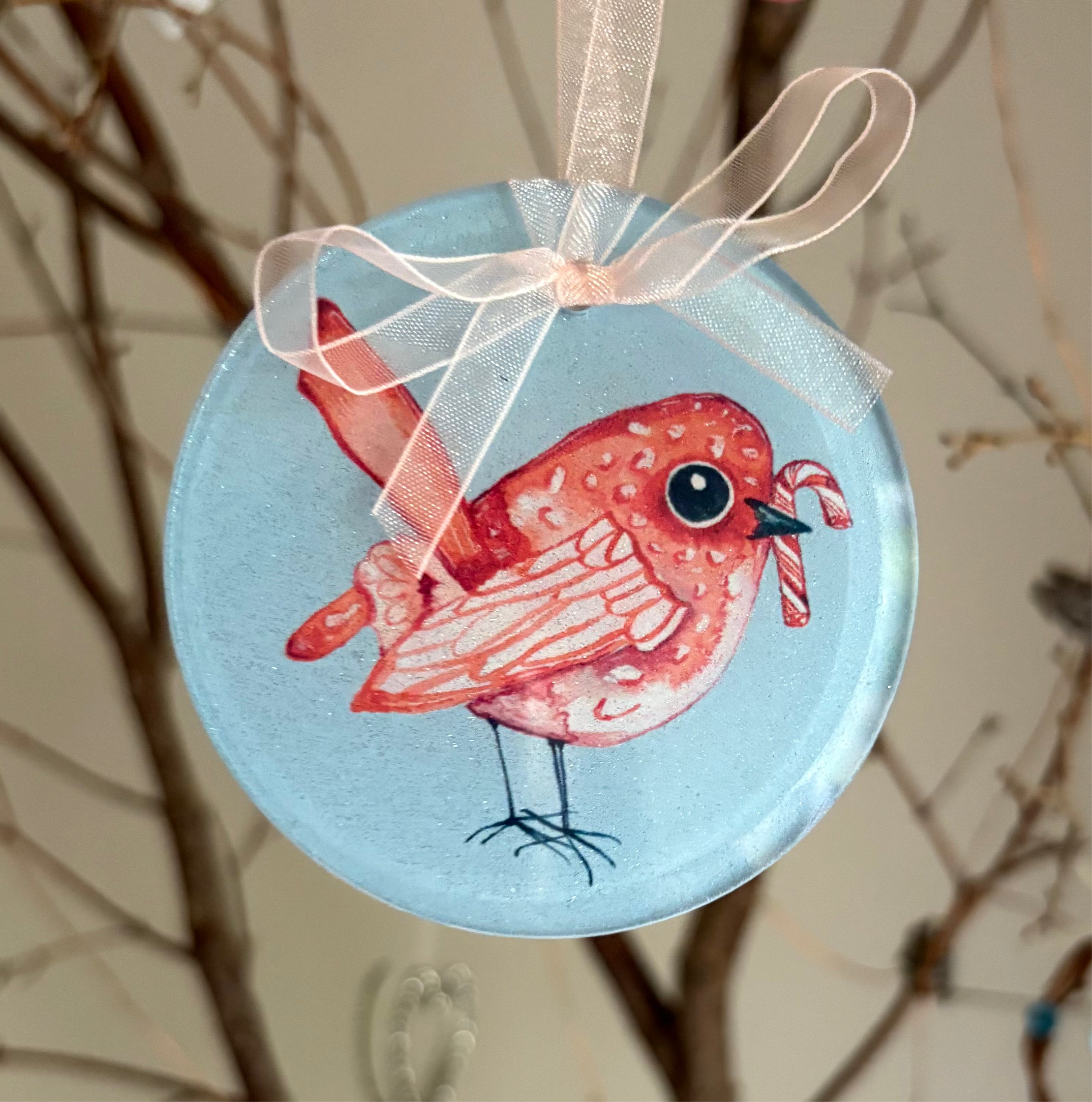Christmas Candy Cane bird hanging decoration