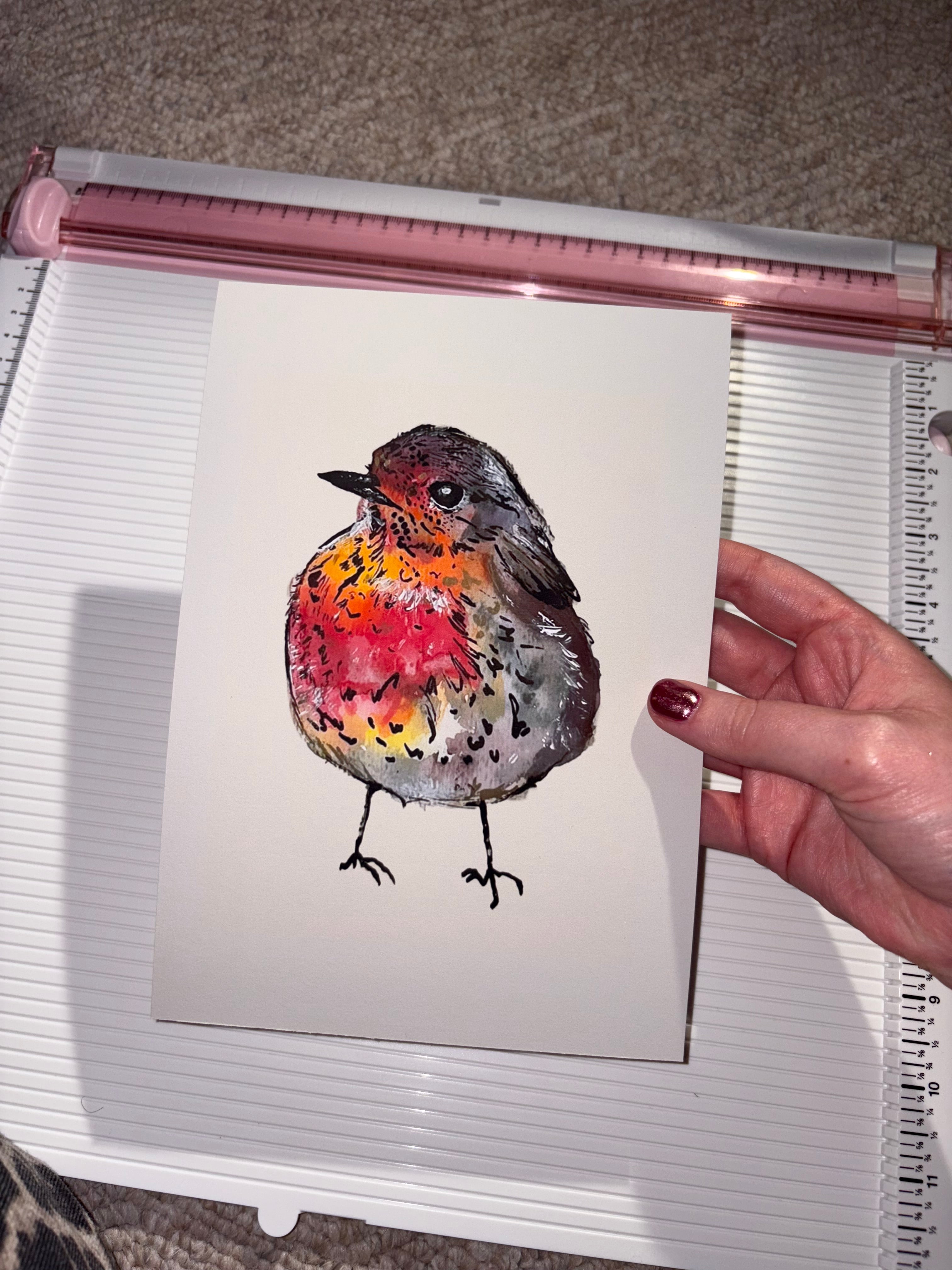 A5 Robin Print ~ Light grey