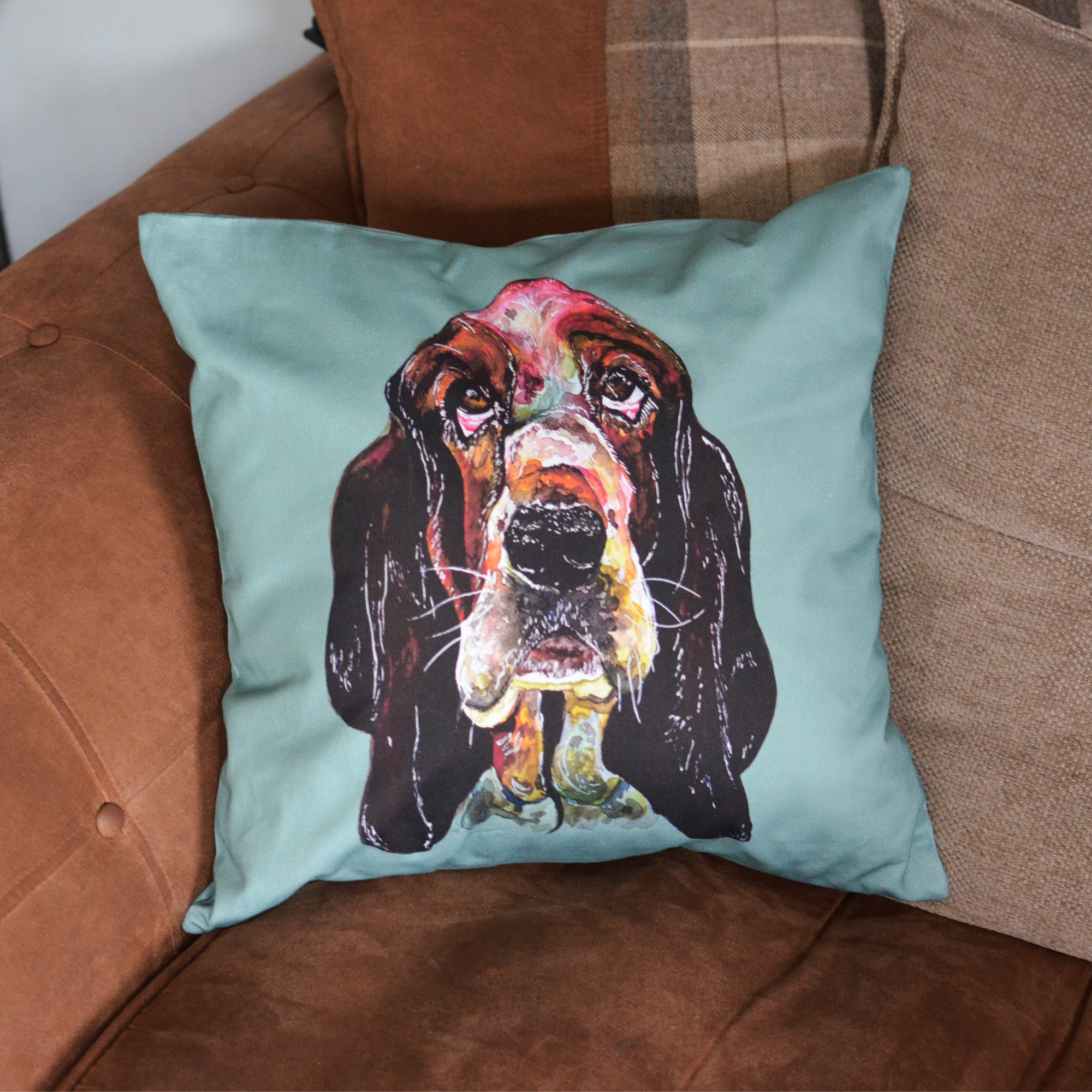 Bassett Hound Cushion Sage