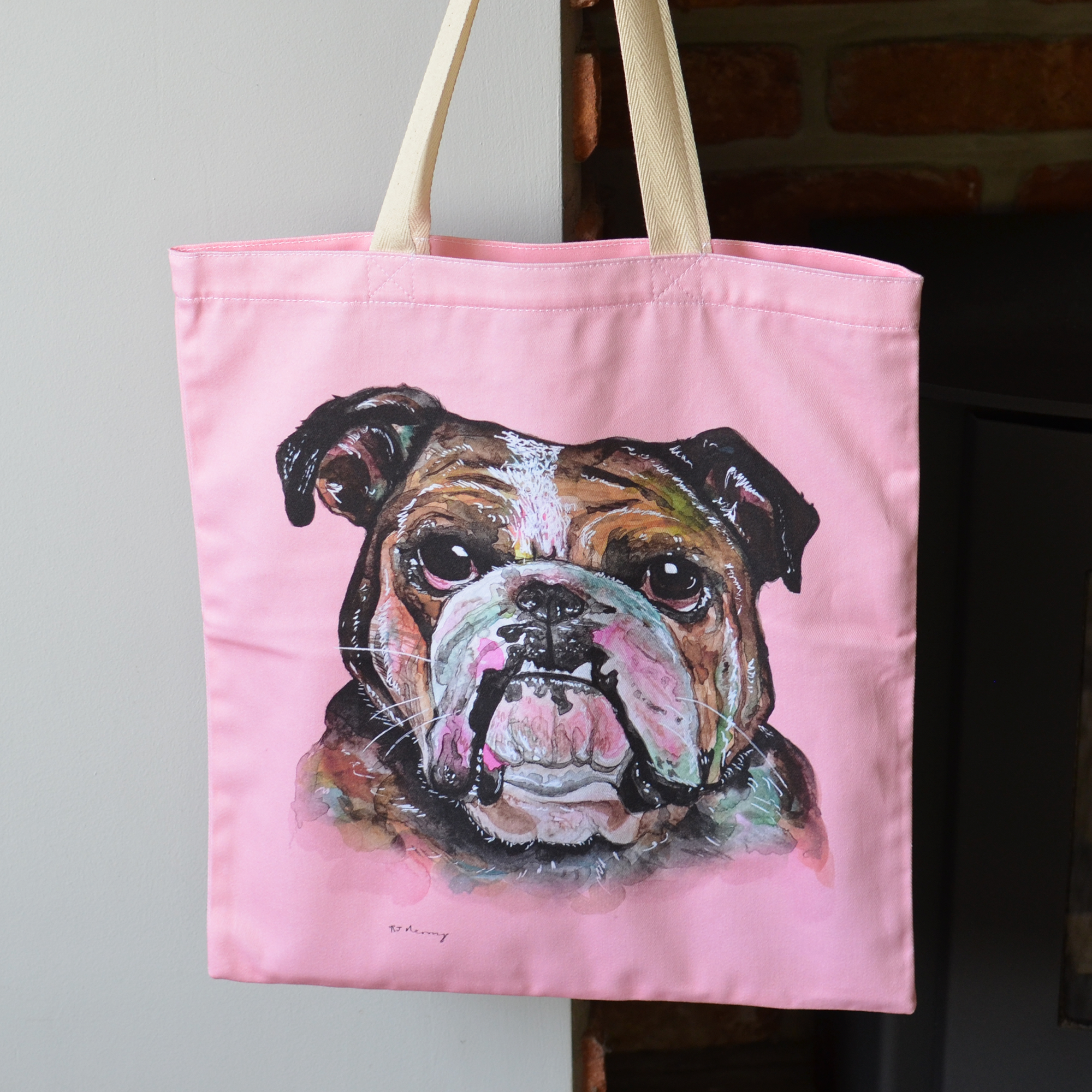 English Bulldog Tote Bag Baby Pink