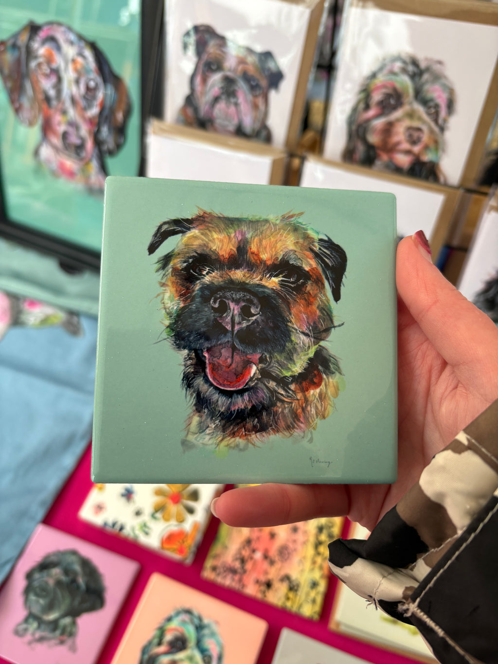 Border Terrier Coaster - blue/green