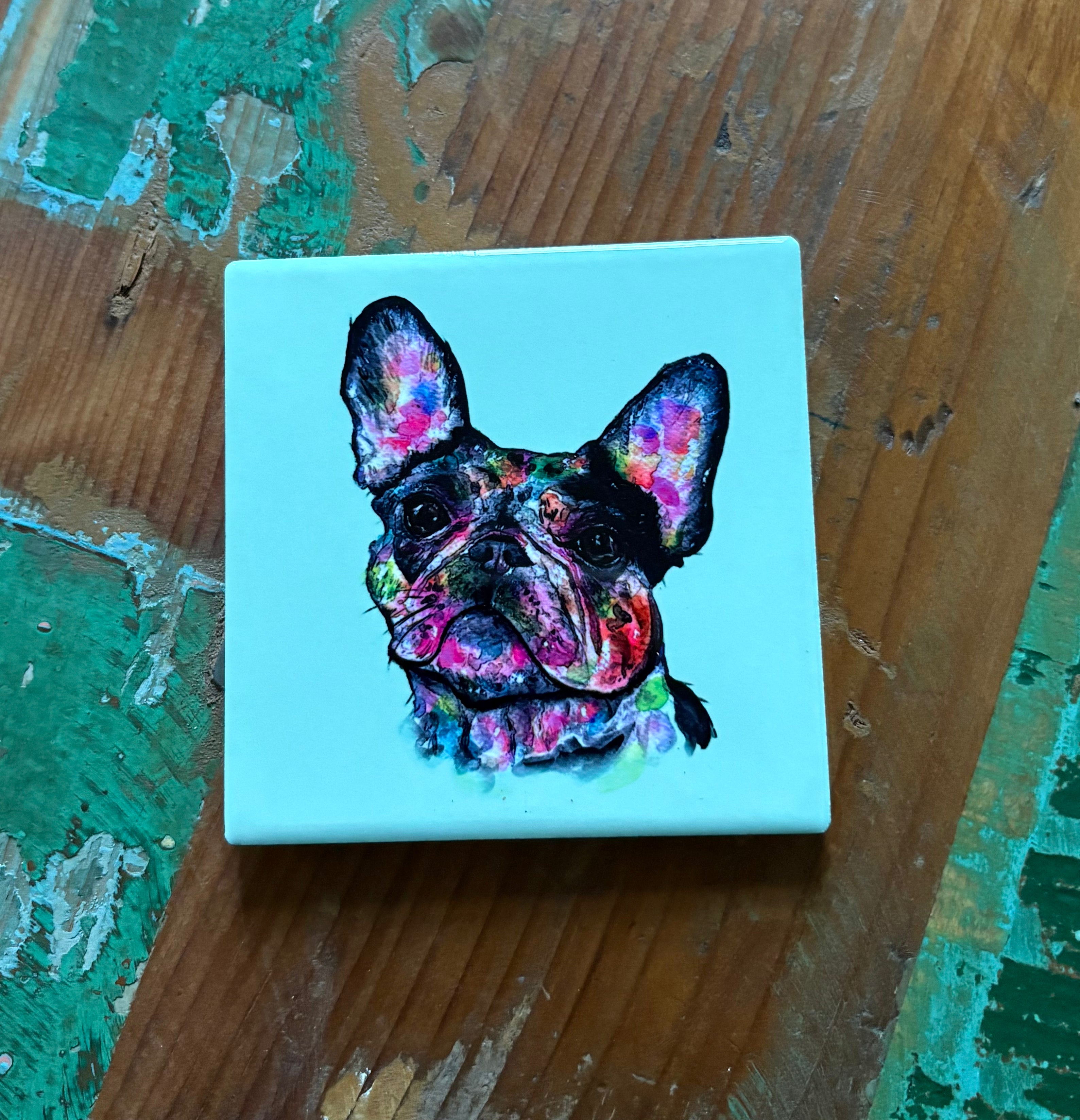 Frenchie coaster - pastel green