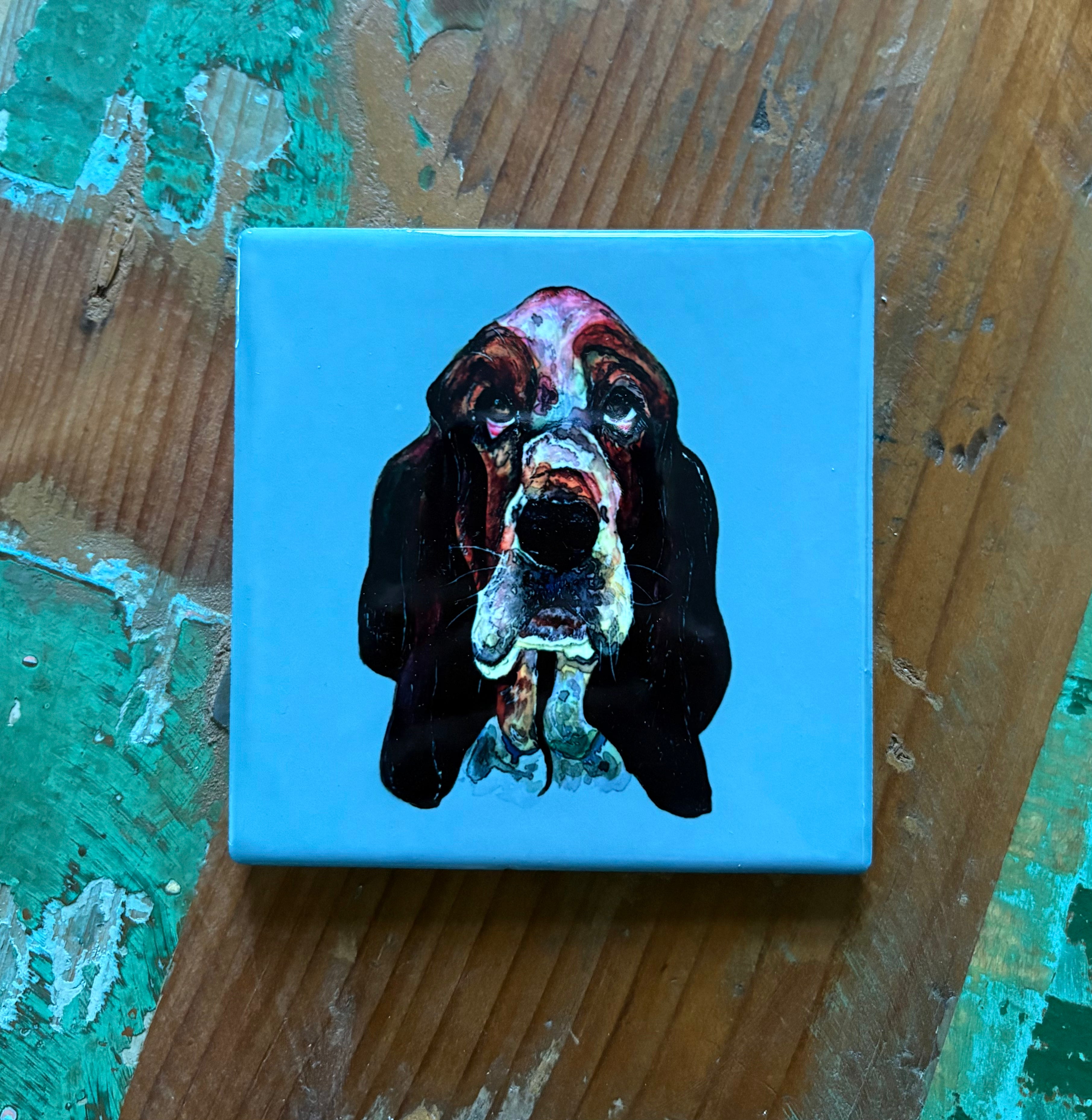 Bassett Hound coaster - Grey/Blue