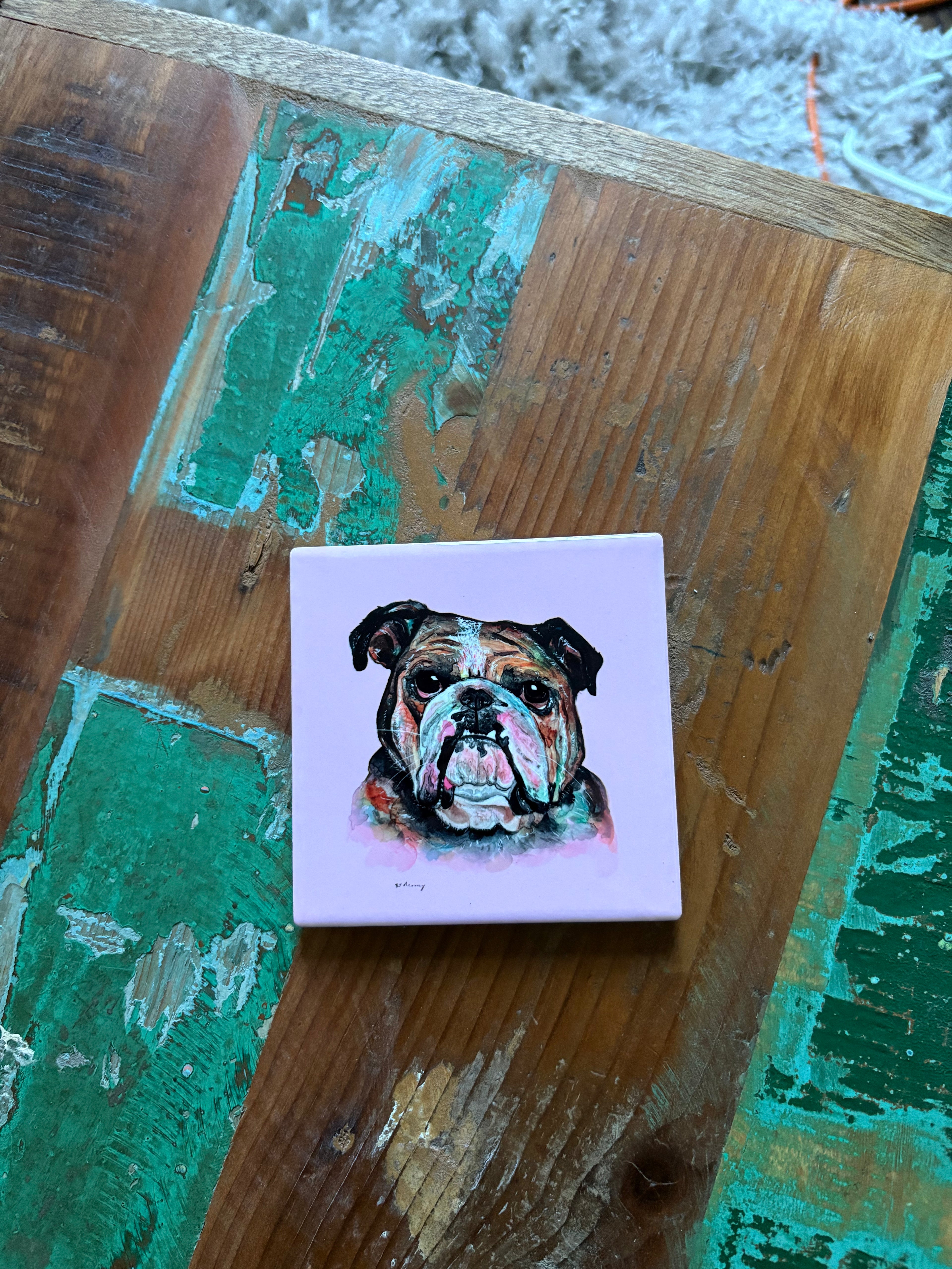 Bulldog coaster - Pastel Pink