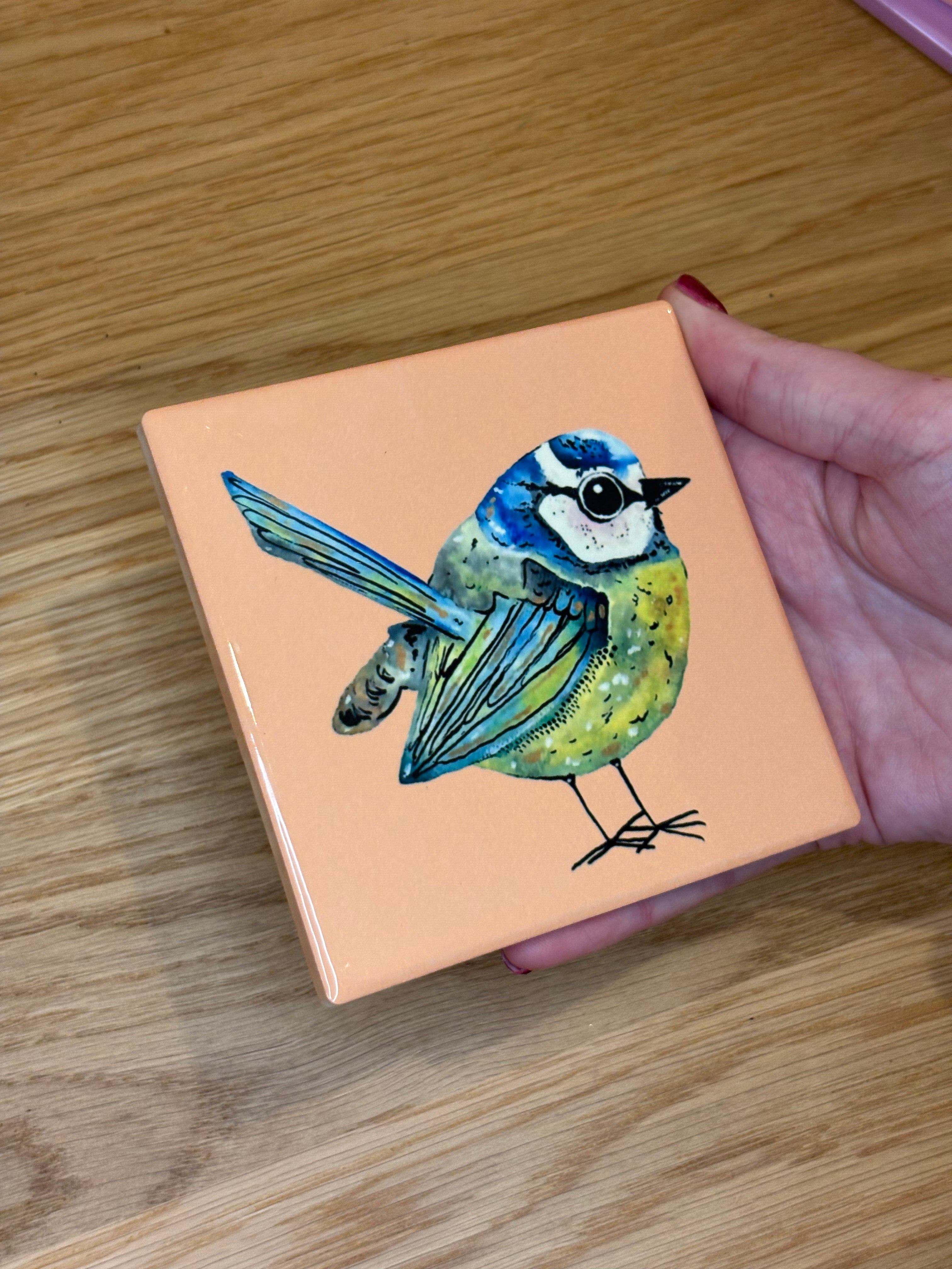 Blue Tit Coaster - Peach
