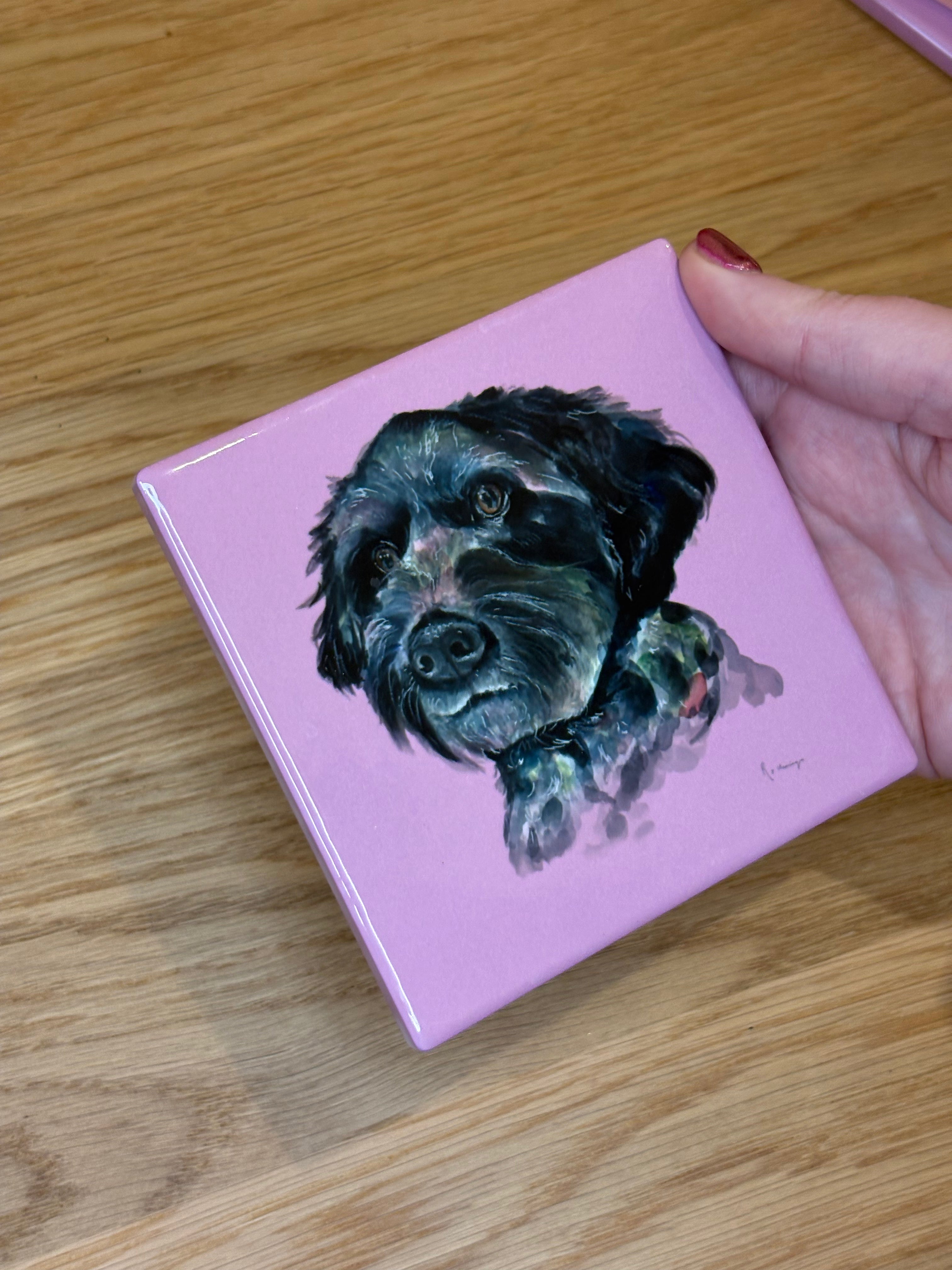 Black Cockapoo Coaster - Pink