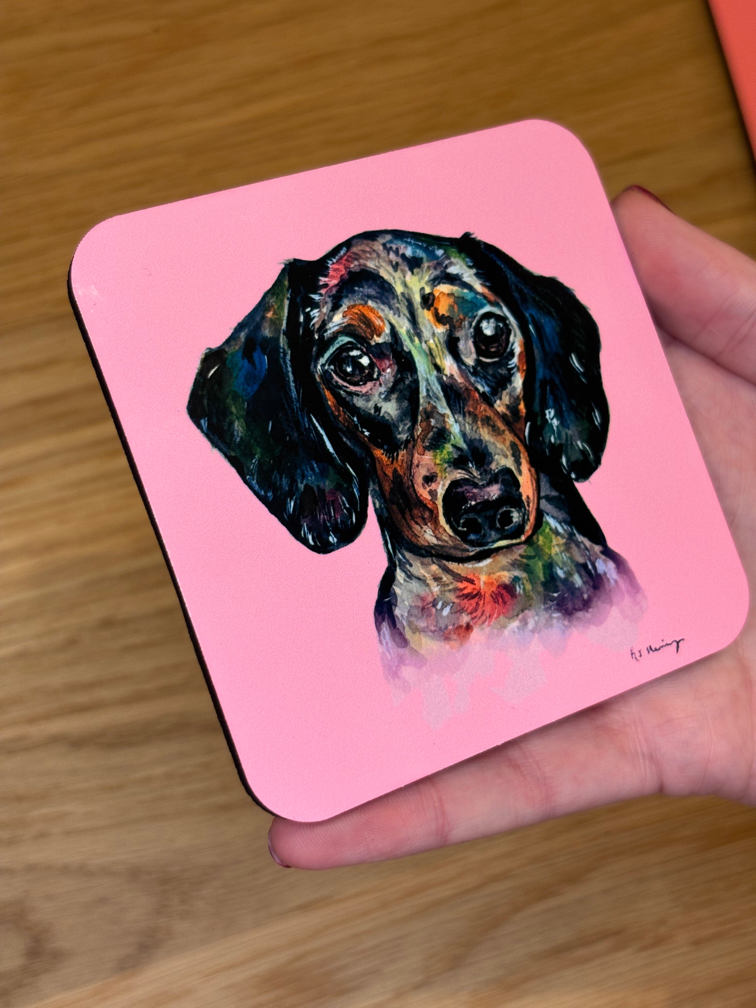 MDF Dachshund Coaster - Pink