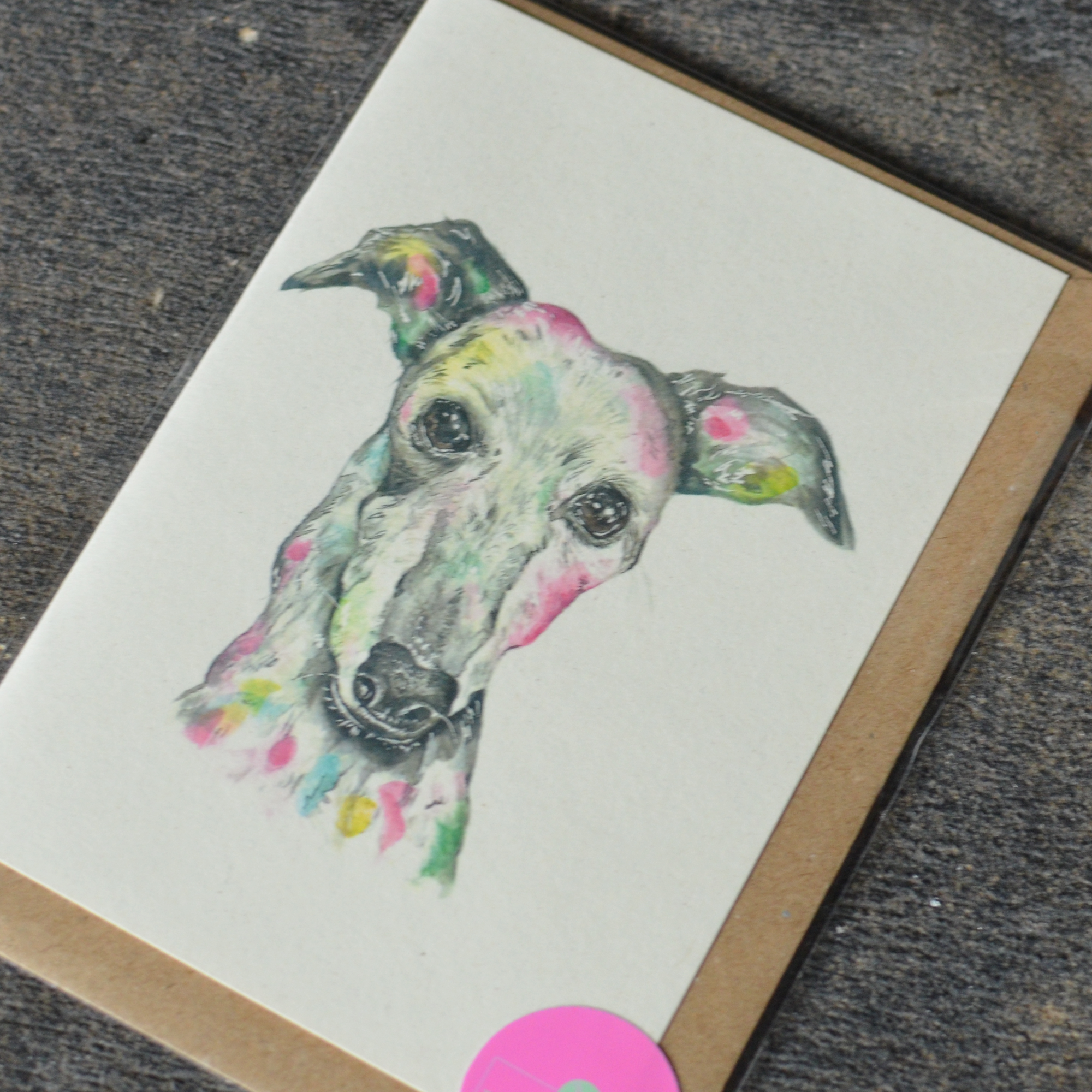 Pink & Green Greyhound Greeting Card