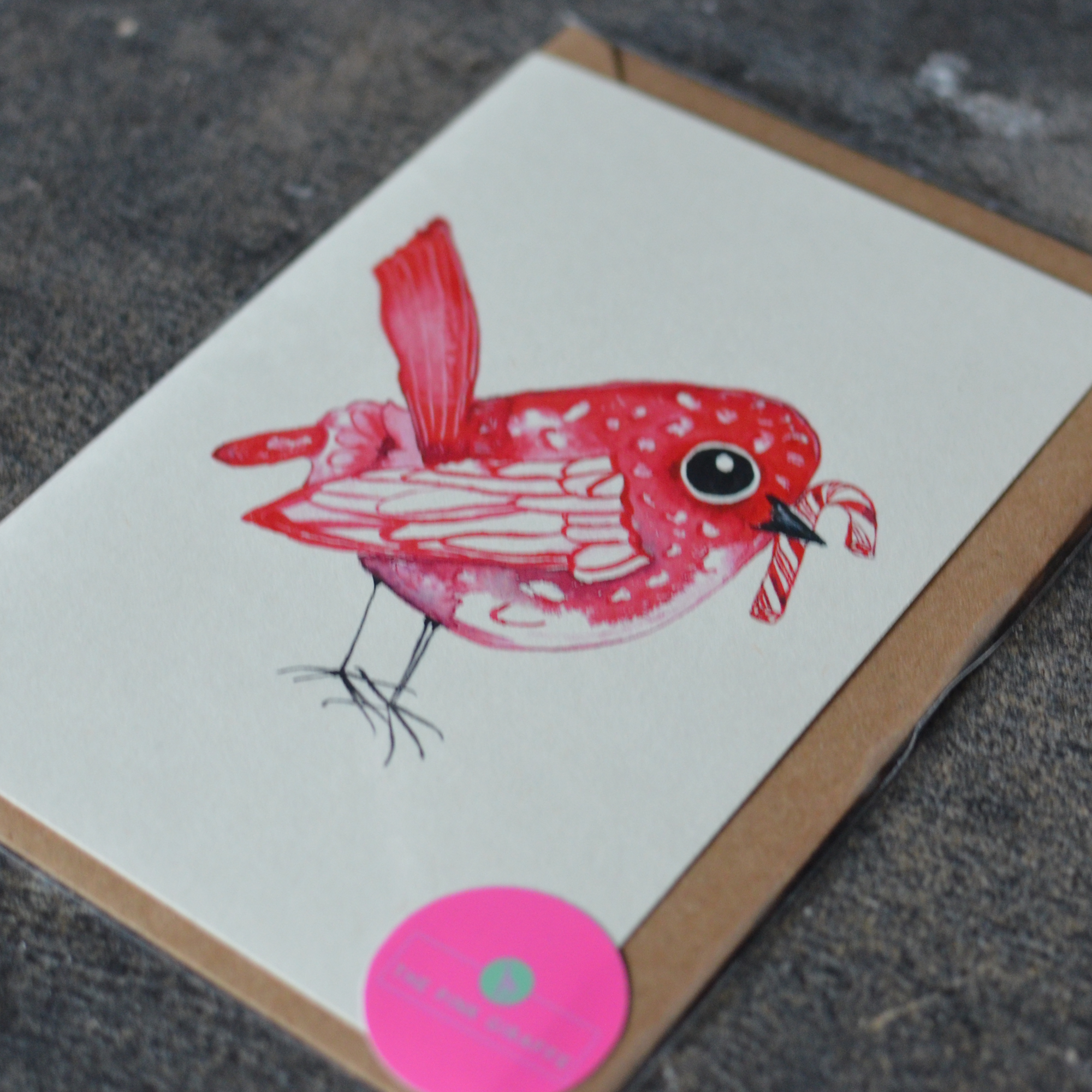 Candy Cane Bird Greeting Card