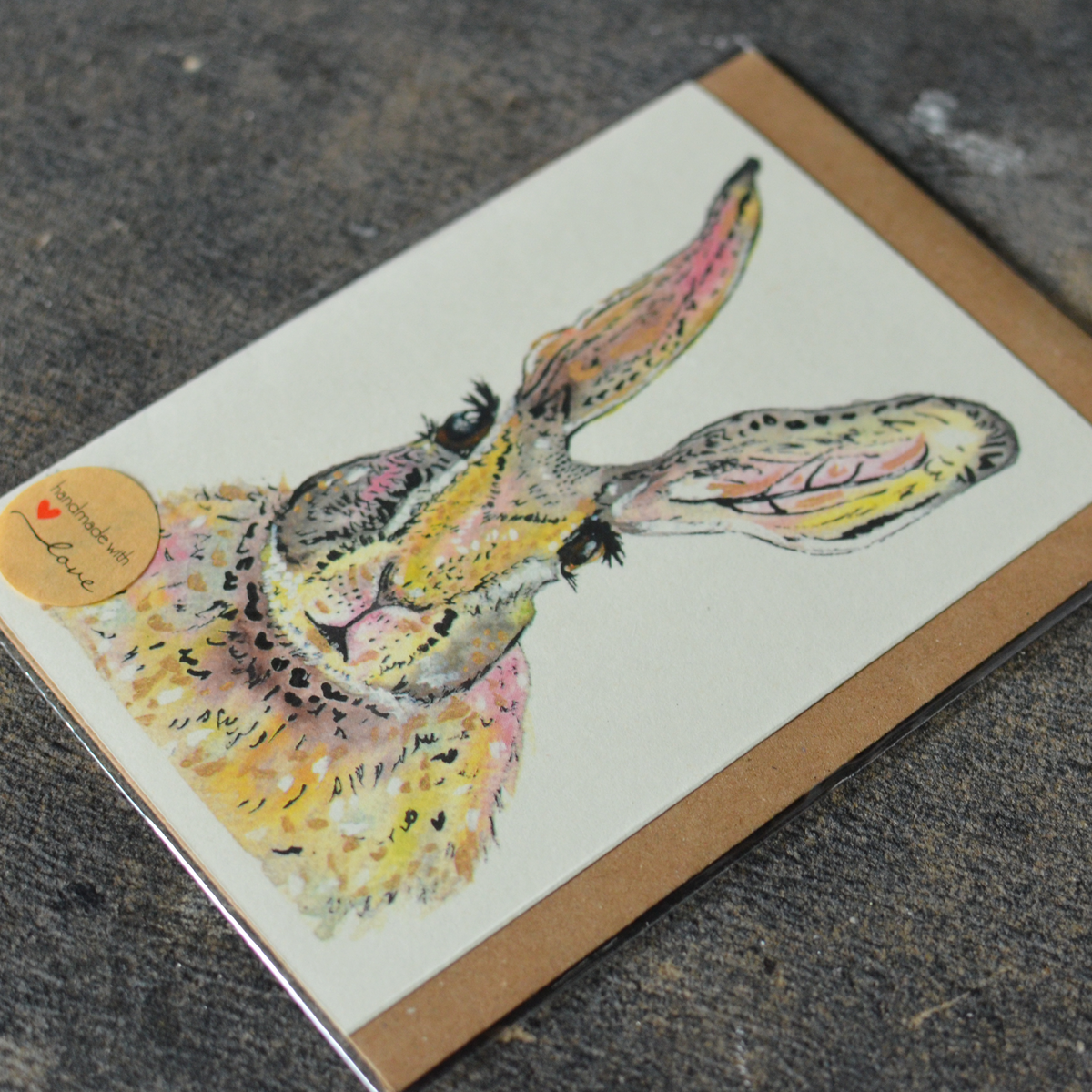 Pink & Green Hare Greeting Card