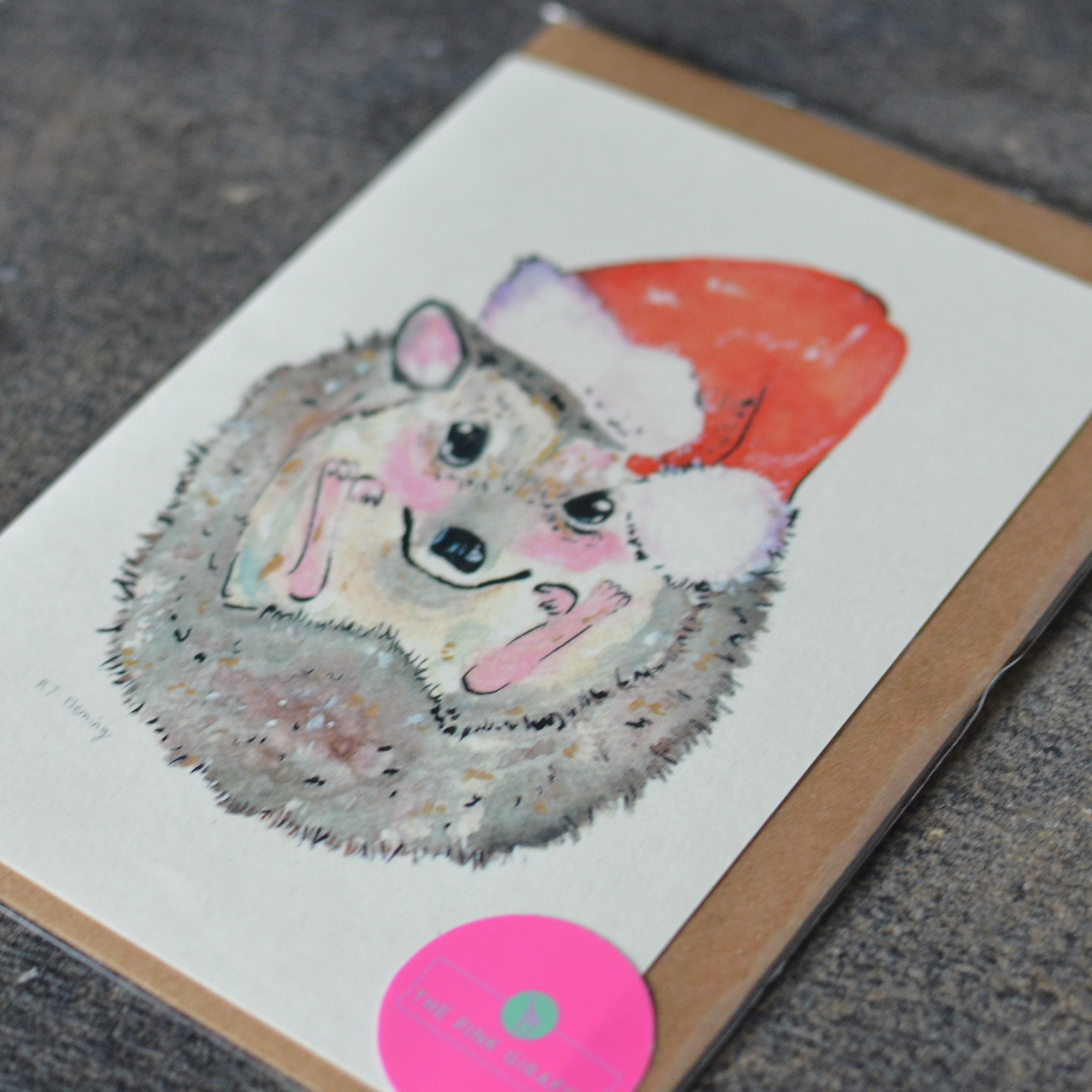 Hedgehog & Santa Hat Greeting Card
