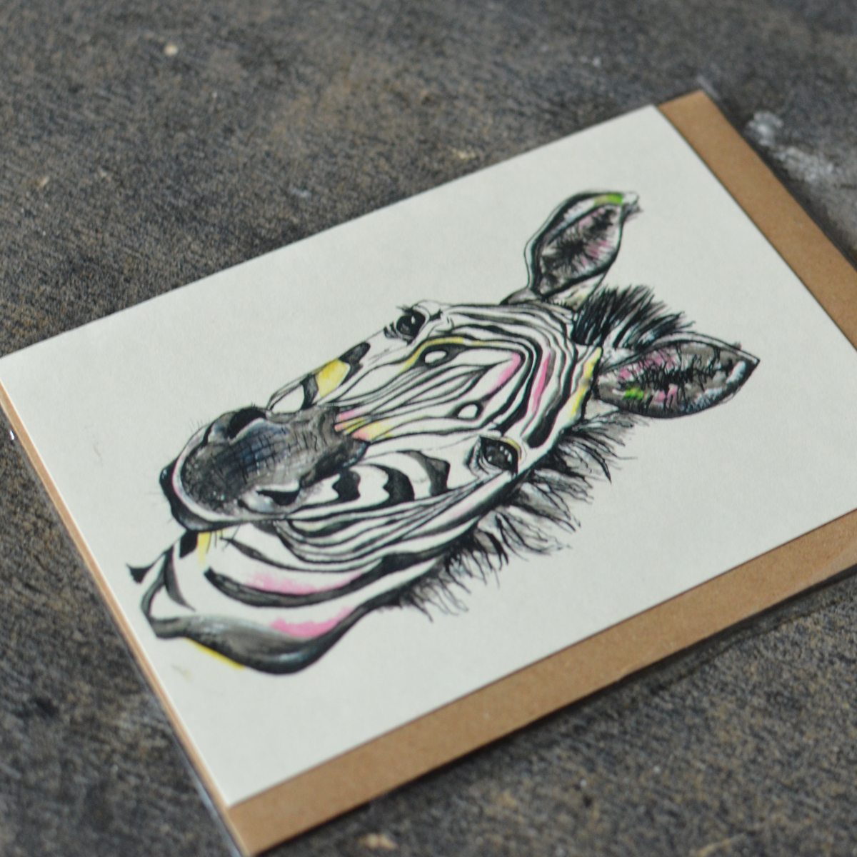 Pink & Green Zebra Greeting Card