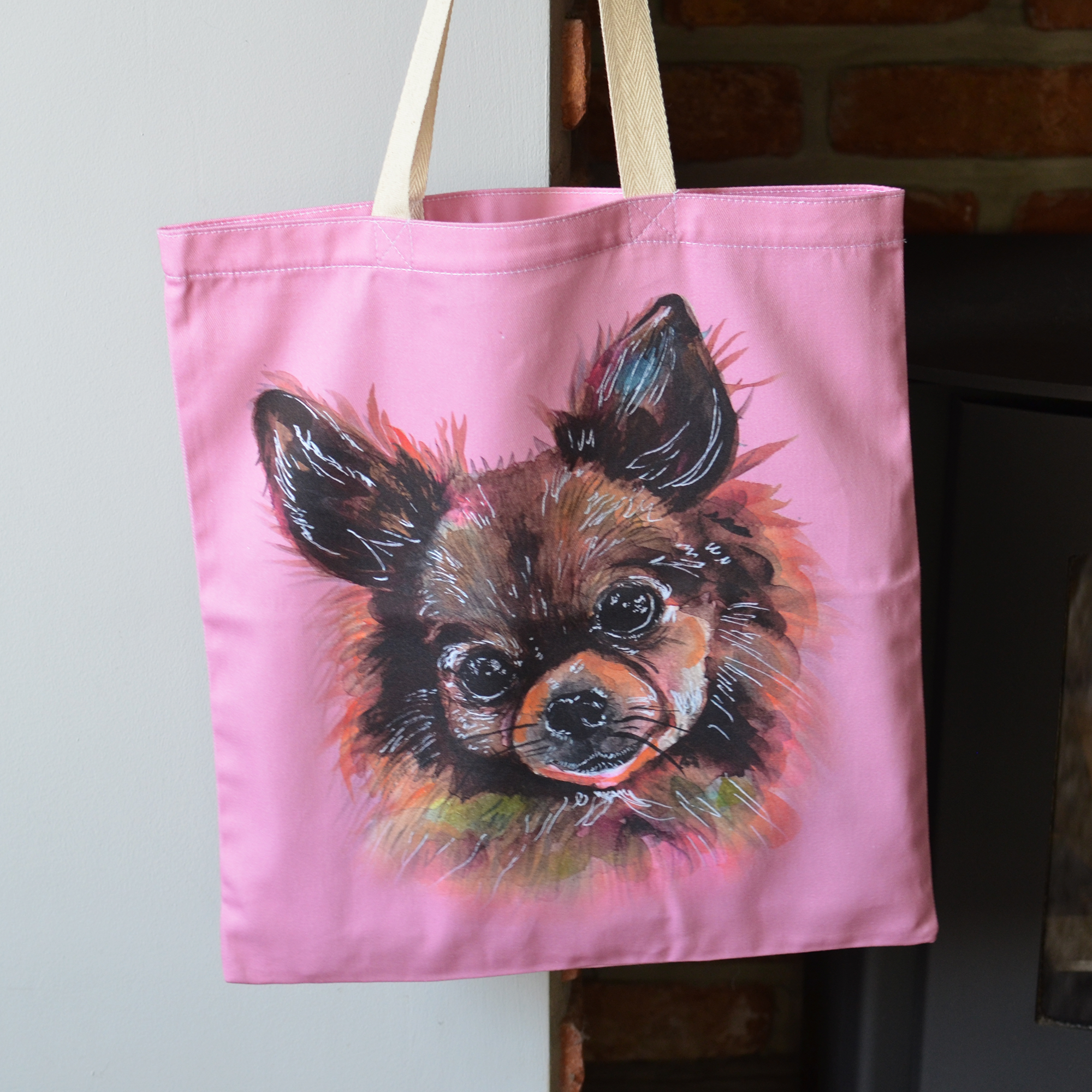 Pomeranian Tote Bag Hot Pink