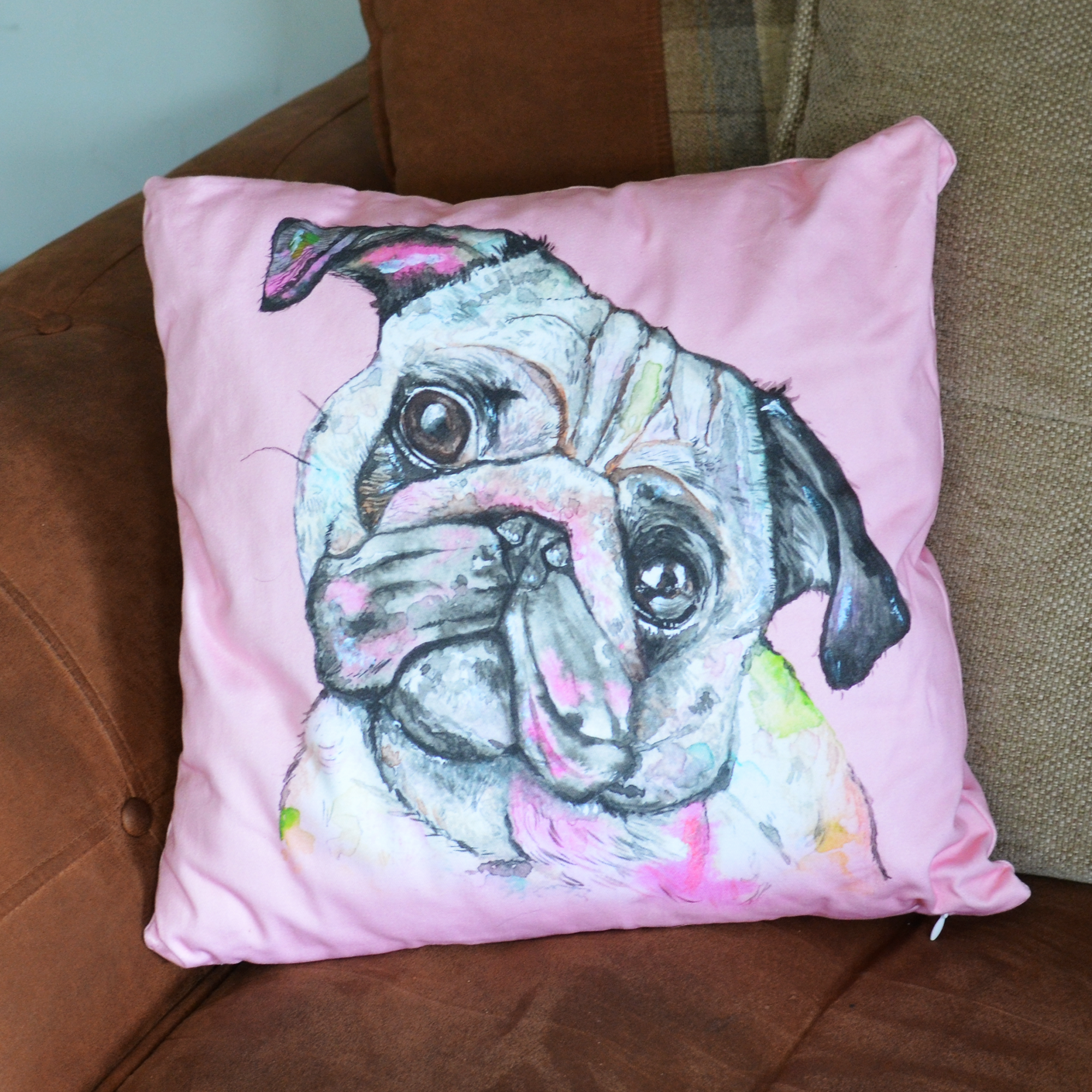 Pug Cushion Baby Pink