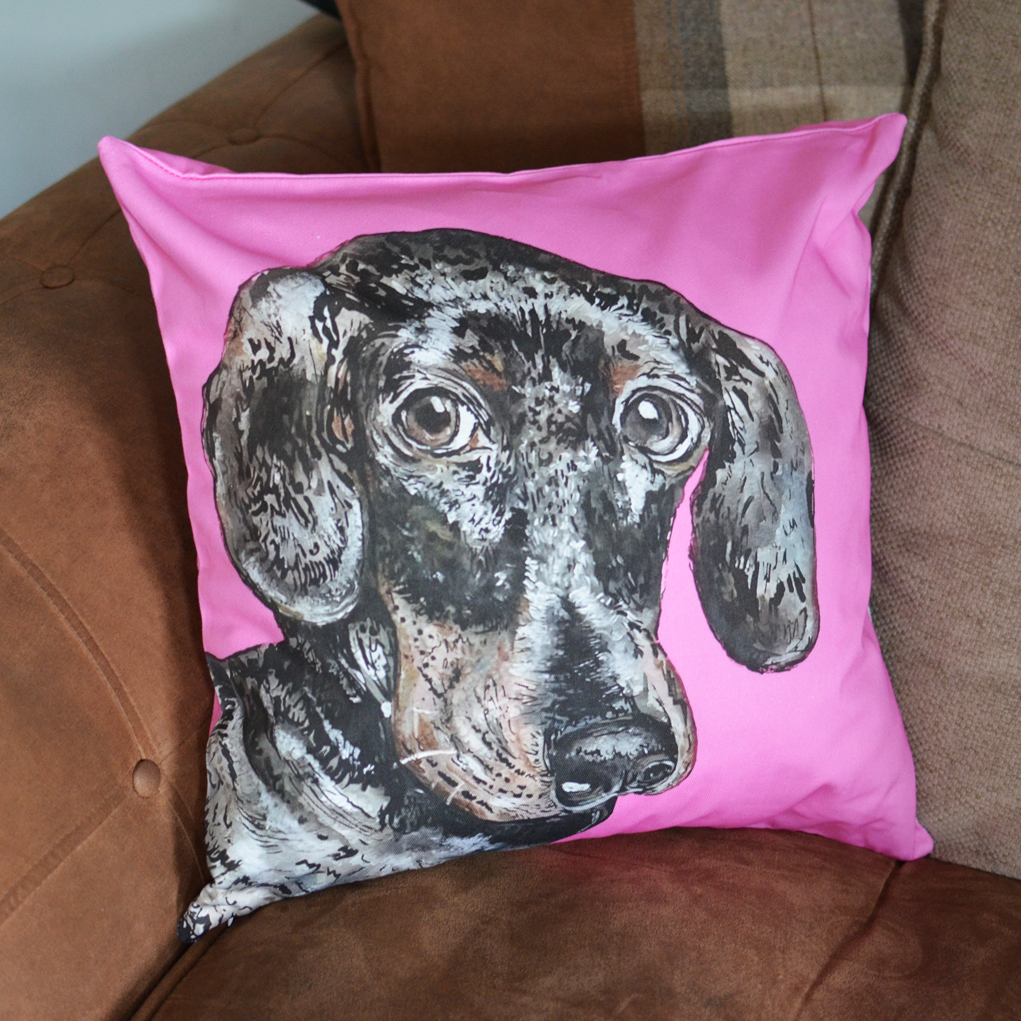Sausage Dog Cushion Hot Pink