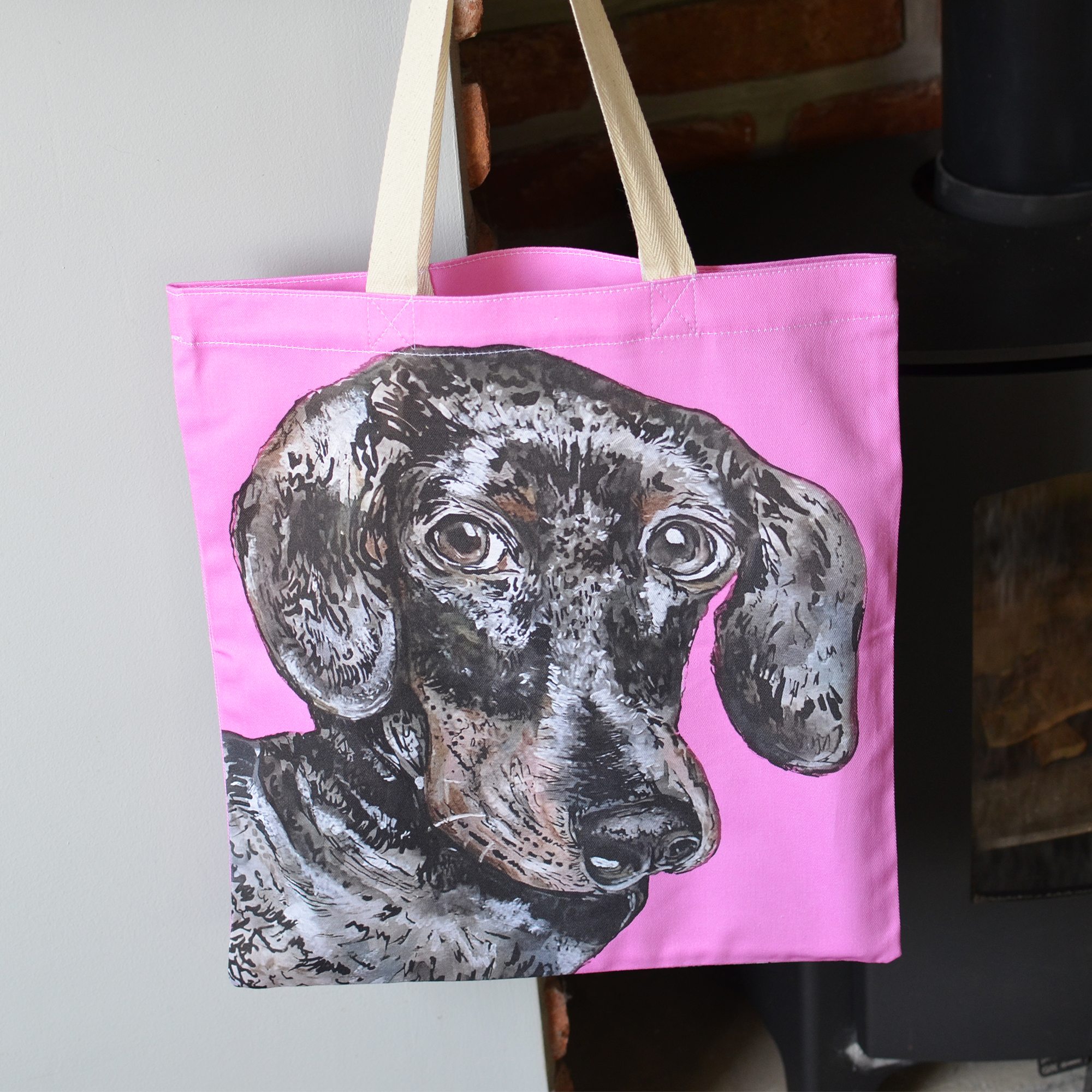 Sausage Dog Tote Bag Hot Pink