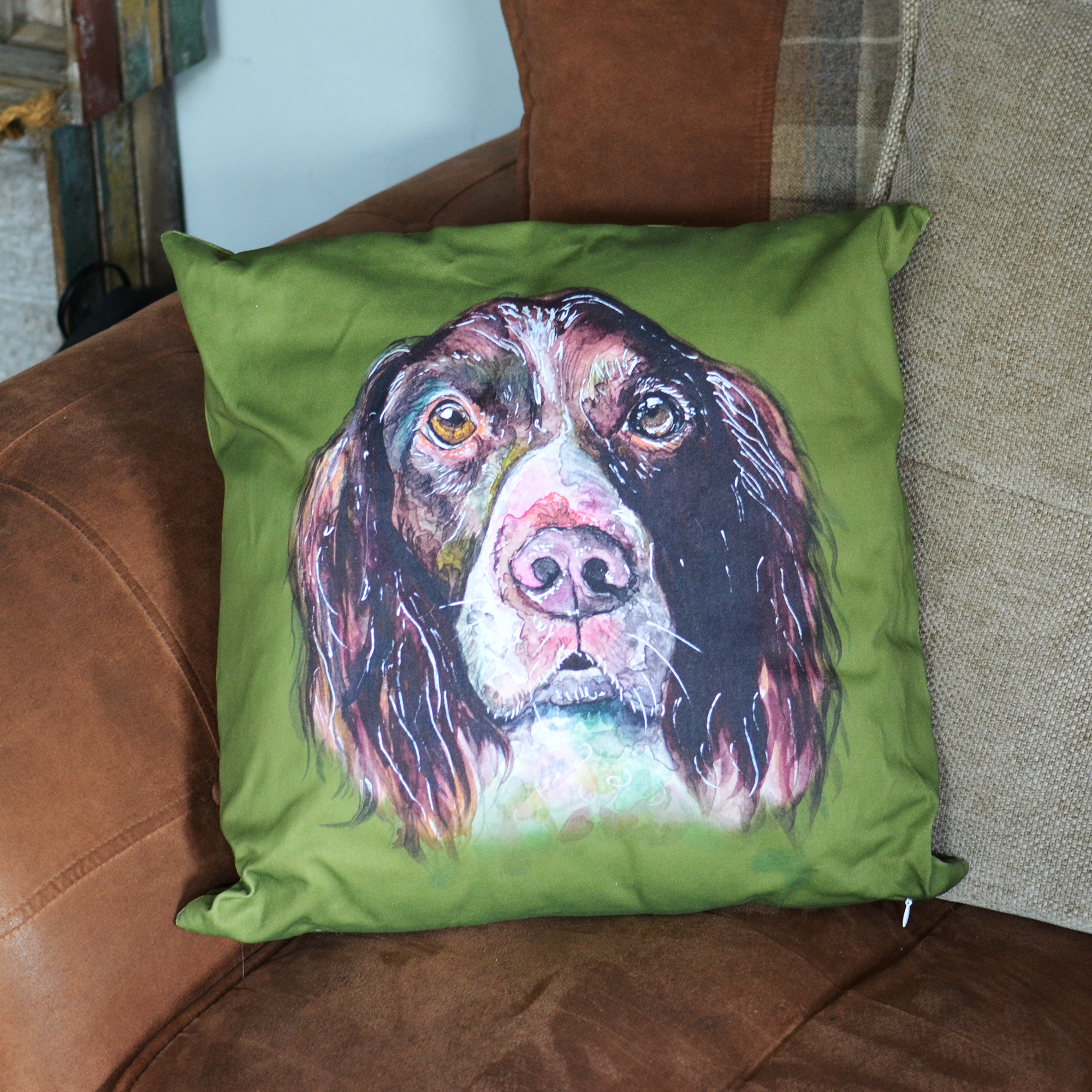 Springer Spaniel Cushion Olive